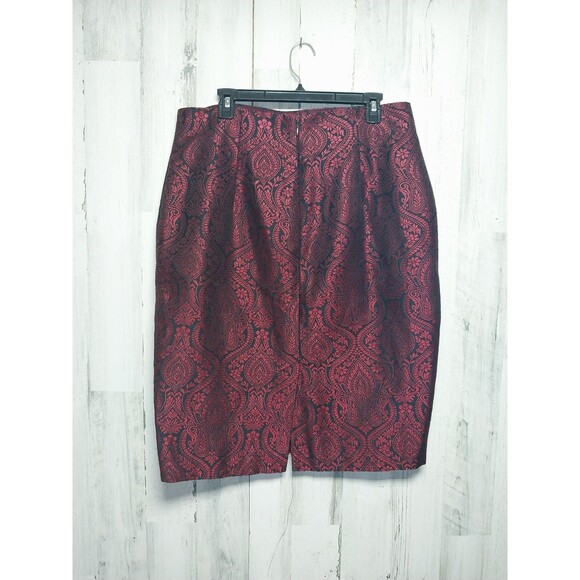 Y2K Worthington Women Skirt Size 16 Red Paisley Demask Classic Straight Pencil - Picture 4 of 5